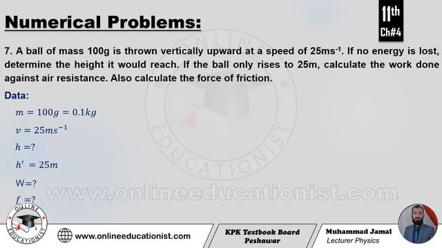 Solved Numerical Problems | Chapter 4 Work & Energy | Physics 11th | KPK Textbook Board Peshawar смотреть онлайн
