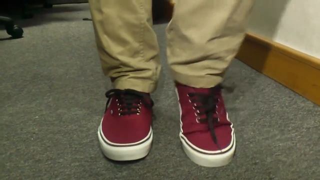 Vans Authentic Rumba Maroon GSI on feet x Workdone Duckpants