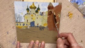 Мастер класс мастихином рисуем храм ,зимний пейзаж маслом
