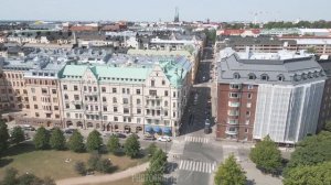 Helsinki from a drone, flight over the most beautiful and ancient area of Ullanlinna and Eira