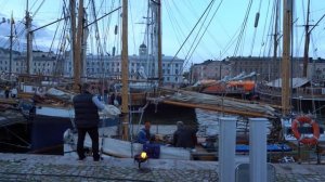 Walking tours of Helsinki, old sailing ships on the Market Square.