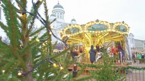 Winter carousel at Senate Square in Helsinki, looped video with calm music.