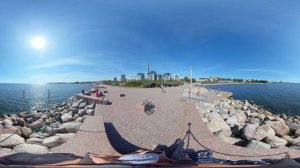 Helsinki 360° Eiranranta beach people swimming and sunbathing.