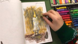 🎄Зимние зарисовки масляной пастелью в обычном блокноте🍊