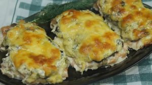Рыба  в духовке. Запеченная горбуша с грибами и сыром.
