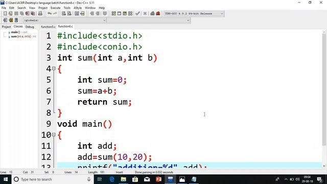 Function in c programming |Program-60 | |Function  With Return Type With Parameter |