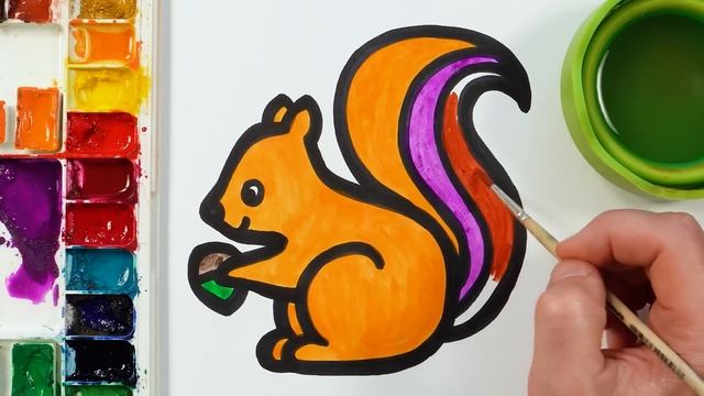 Рисование белочки!  Раскрашивание и раскраска для детей и малышей! Простые рисунки животных