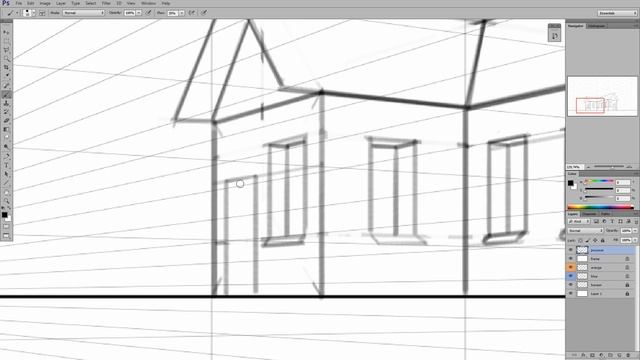 Рисование в Adobe Photoshop. Урок 01. Линейная перспектива. Часть 08