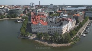 Siltasaari, Helsinki from a drone. Siltasaari, which belongs to the Kallio district