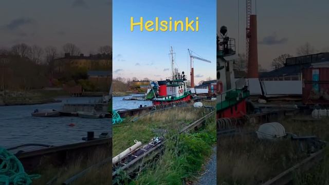 Walking around Helsinki, old cranes and a selling tugboat on Suomenlinna