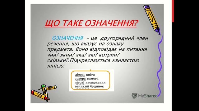 Видео урок з української мови. Додаток і Означення. Вчитель Іванова Анна Василівна.
