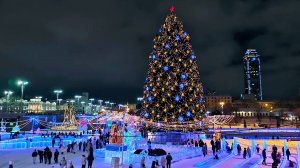 Walking in YEkaterinburg. Ледовый городок 2025 на Плотинке и Набережная |4K| (December 28, 2024)