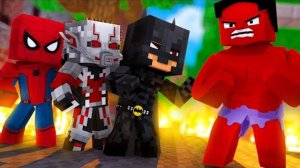 ДЕТИ СУПЕРГЕРОИ ПРОТИВ КРАСНОГО ХАЛКА! ЮНЫЕ МСТИТЕЛИ В МАЙНКРАФТ [перезалив]