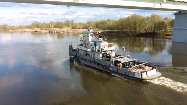 Буксир-толкач Речной-75 Аэросъемка