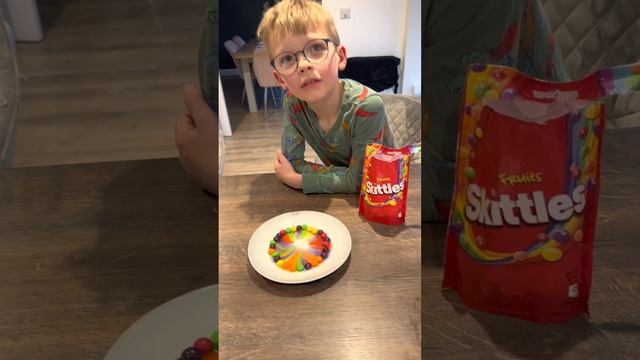 Watch me make rainbow colour water with skittles