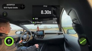 Разгон Toyota Corolla 1.8i + hybrid 2019 0-100 Dragy