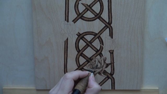 Wood burning art - Celtic Knot & Rose - pyrography time lapse смотреть онлайн