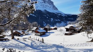 Гриндельвальд, Швейцария, зимняя прогулка по снегу 4K 60 FPS - самые красивые деревни в мире