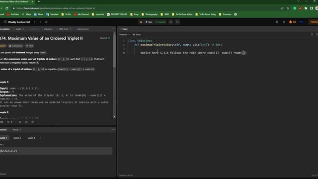 Leetcode Weekly contest 365  2874. Maximum Value of an Ordered Triplet II