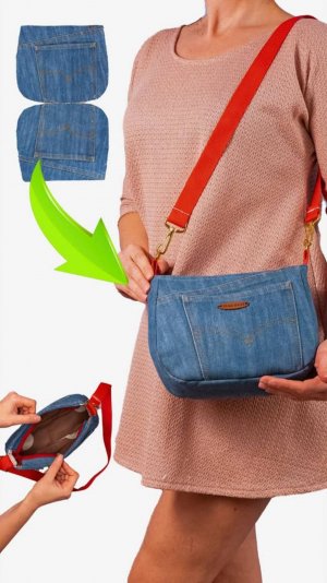 Как легко превратить джинсы в стильную сумку через плечо!👜✂️