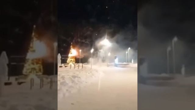 Городская елка сгорела в уральском городе Лесной из-за фейерверка