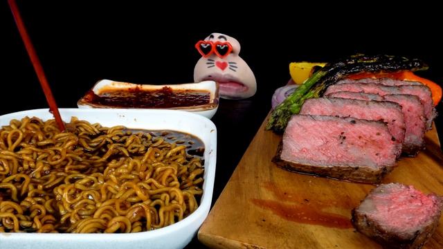 ASMR MUKBANG Black Bean Noodles & Korean Beef Sirloin Steak EATING SHOW (4K)