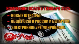 Изменения ОСАГО с 1 января 2025 Новые штрафы. Общее ОСАГО России и Беларуси и др.