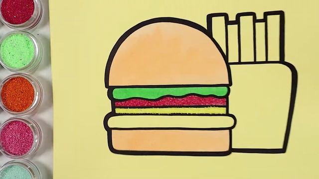 Hamburger, French fries coloring and drawing for Kids, Toddlers | Learn Colors | Studying English ☆
