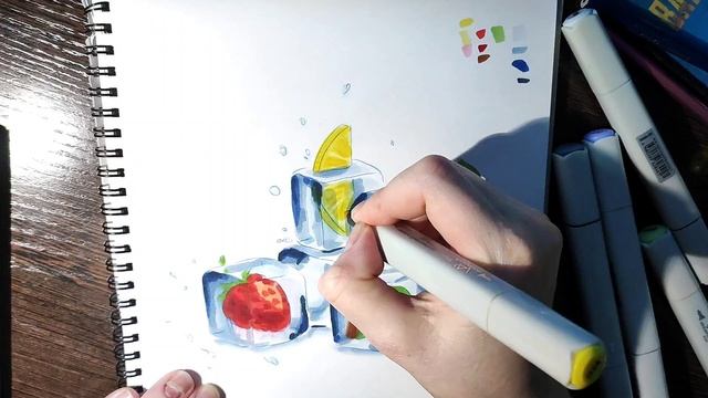 Как нарисовать кубики льда с ягодами урок № 12