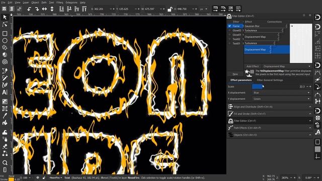 Inkscape Time-lapse : NEON FIRE Text ( Filter Editor )
