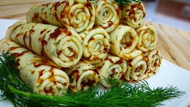 Блины с сыром и зеленью - можно приготовить на Масленицу! смотреть онлайн