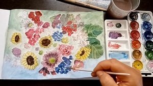 Цветы в корзине акварелью #цветыакварелью #акварель #акварельныйрисунок