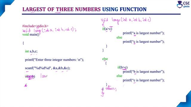 C Program to find Largest of 3 numbers | Function Example | Lec 93 | C Programming Tutorials