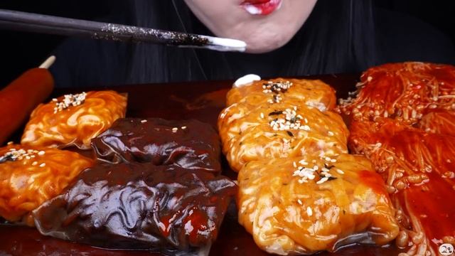 ASMR SPICY ENOKI MUSHROOM, SPICY FIRE NOODLES, BLACK BEAN NOODLES, 짜장 라면, 불닭 팽이버섯, 불닭쌈 먹방 MUKBANG