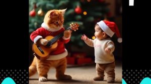 Кошка играет, малыш танцует.