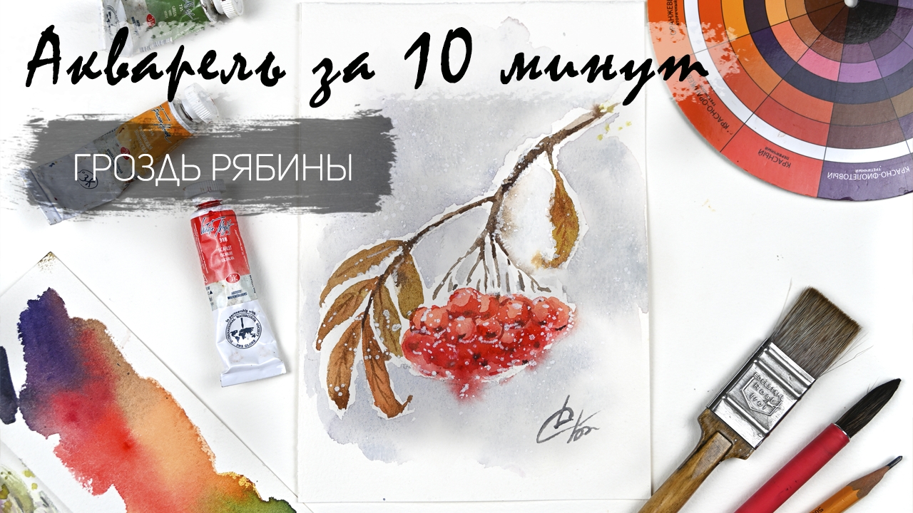 Рисуем веточку рябины акварелью за 17 минут. Быстрые зарисовки. Акварель для новичков