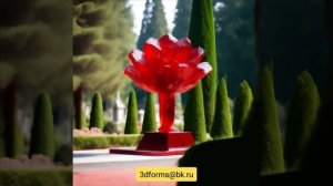 3d дизайн памятника, в форме гвоздики, из красного стекла, на постаменте.