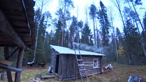 Вечерний быт у избы. Заночевал в избушке, утро на улице меня не порадовало  6 серия