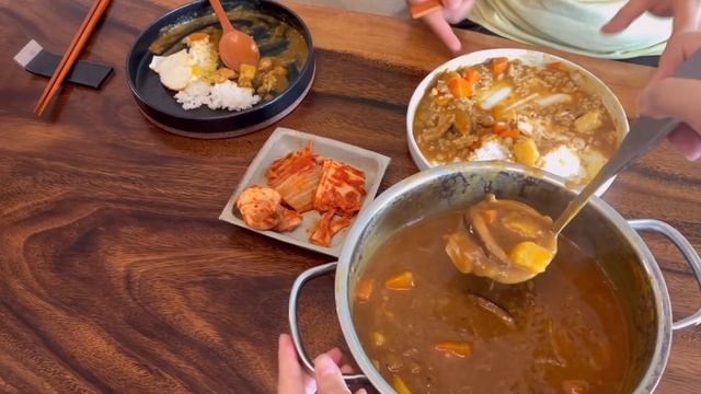 SUB)돼지고기 카레 만들어 먹고 점심에 샌드위치 먹는 집밥 먹방브이로그,요리브이로그,pork curry,MUKBANG,Korean home-cooked meal