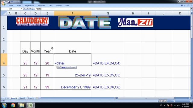 Date Formula | Data Function | Excel Tips | Excel Formulas | Chaudhary Computers Rajpura