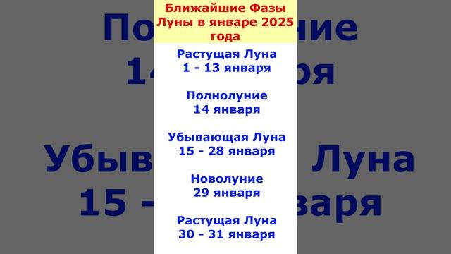 В какие Дни фазы луны Январь 2025 год