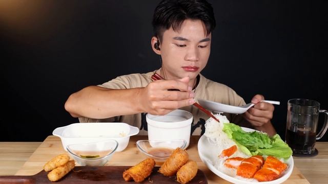 Mukbang)SUB/brian cannel/Mixed Noodles with Seafood Fried Rice/ASMR eating sounds