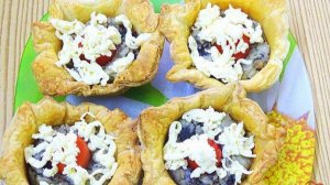 Слоёные корзиночки с яично-сырной начинкой