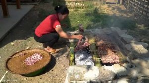 Process of making grilled meat skewers for sale at the market | Harvesting. Trieu Mai Huong