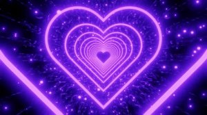 Neon Tunnel of Purple Hearts and Purple Particles on a Mirrored Background. 4K Video Loop