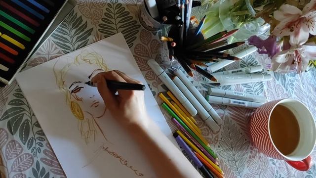 Снова мой скетчбук 💛 | Быстрый фэшн портрет Скиапарелли | Quick Fashion Portrait Schiaparelli 2021