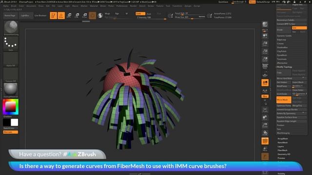 #AskZBrush_ “Is there a way to generate curves from FiberMesh to use with IMM curve brushes_” (720p)