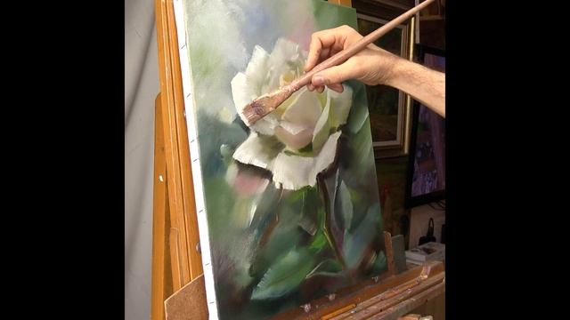 Белая роза. Speed painting. Alla Prima. Process of creating oil painting. Rose (study).