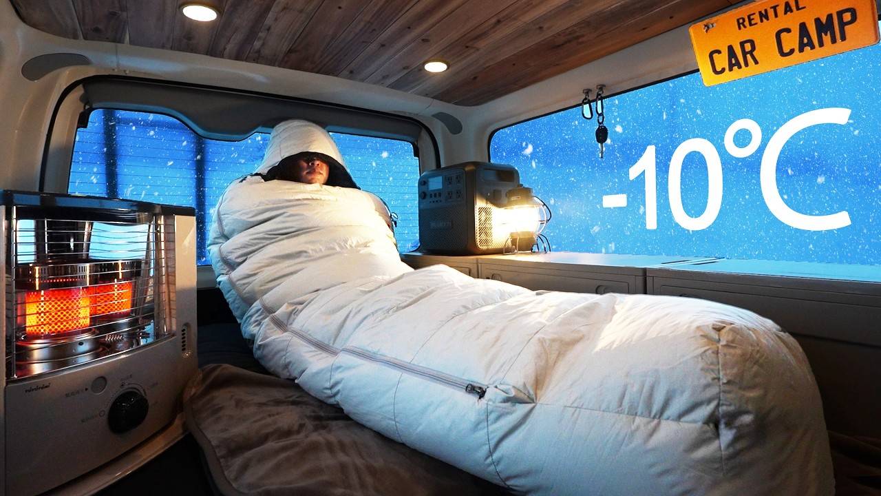 "Кемпинг в машине на горе в сильном снегопаде." смотреть онлайн