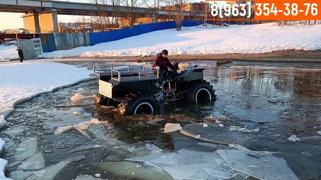 Выход на лед на легком каракате с маленькими колесами ИДП-284. Вездеход переломка Ураган Дикарь смотреть онлайн
